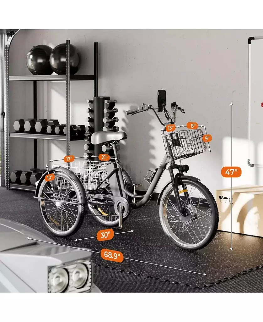 Mikolo Adult Cargo Electric Trike, 24" 3-Wheel Bike with Removable 48V/13Ah Battery, Front & Rear Basket 7