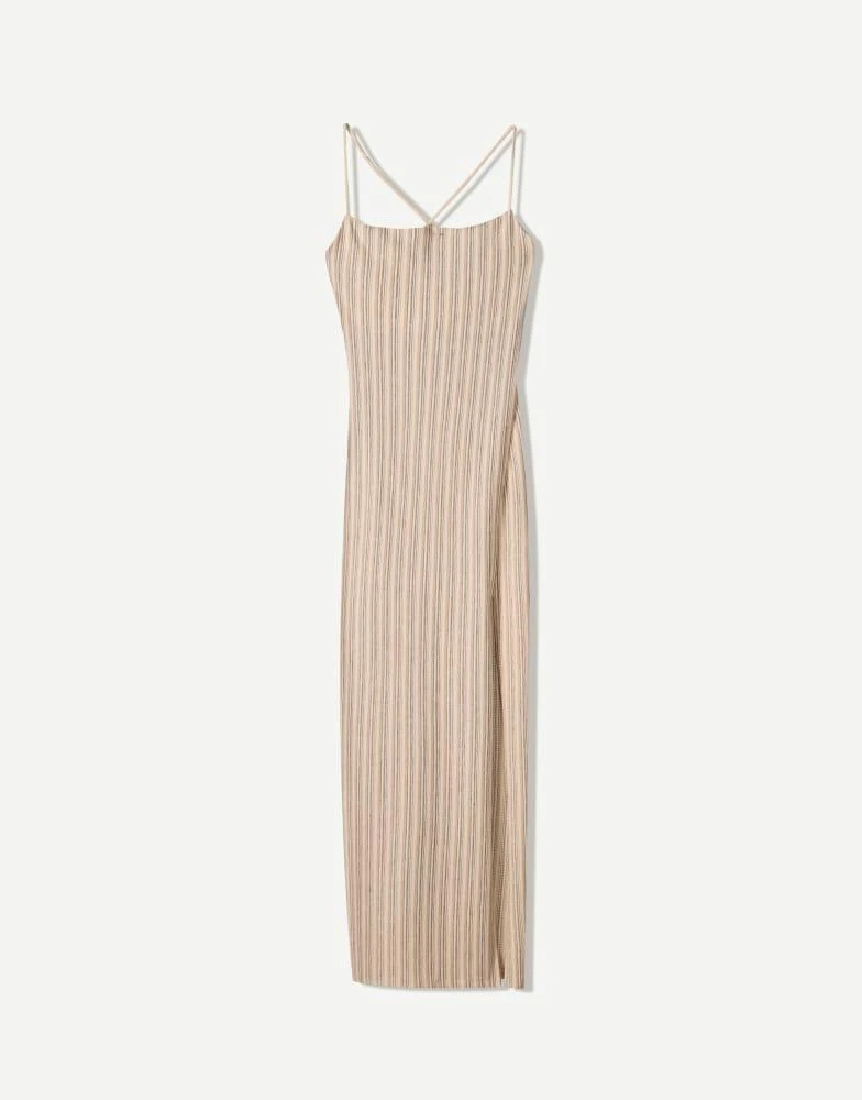 Bershka Bershka strappy rustic midi dress in white 3