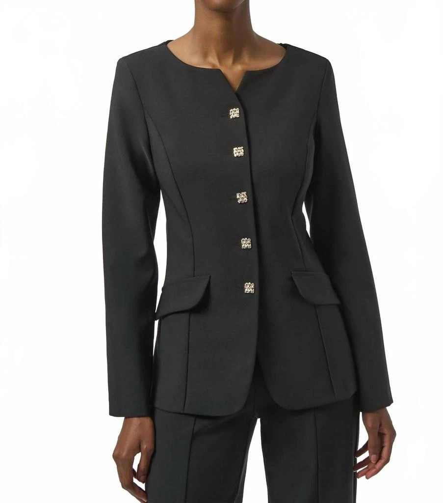 JOSEPH RIBKOFF Fitted Long Sleeve Twill Blazer In Black