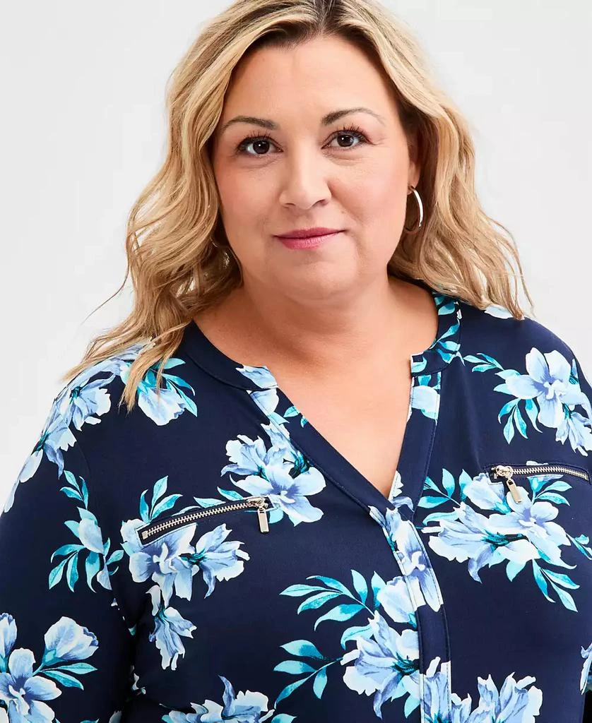 JM Collection Plus Size Printed Split-Neck Long-Sleeve Top, Macy
s Exclusive 3