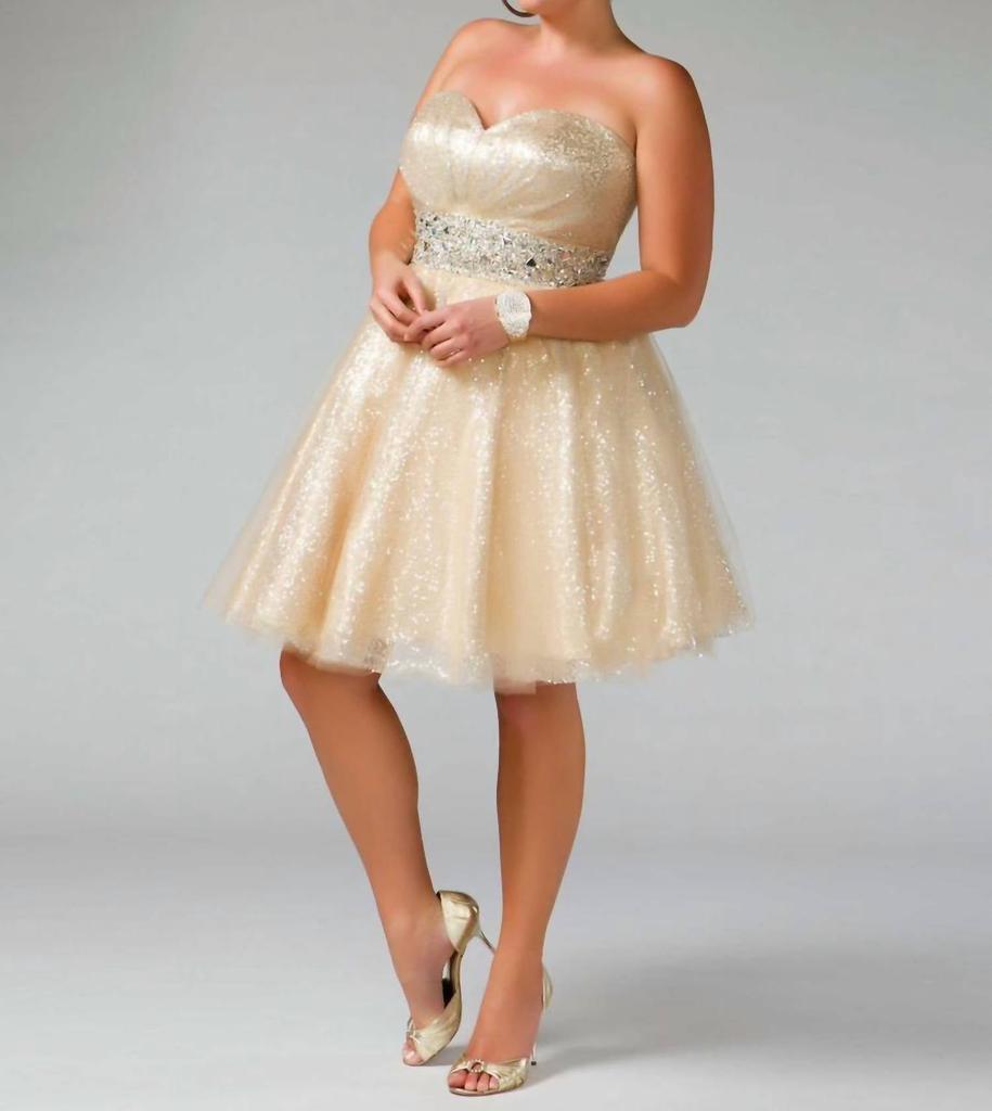 Short Party Dress - Plus In Nude/silver