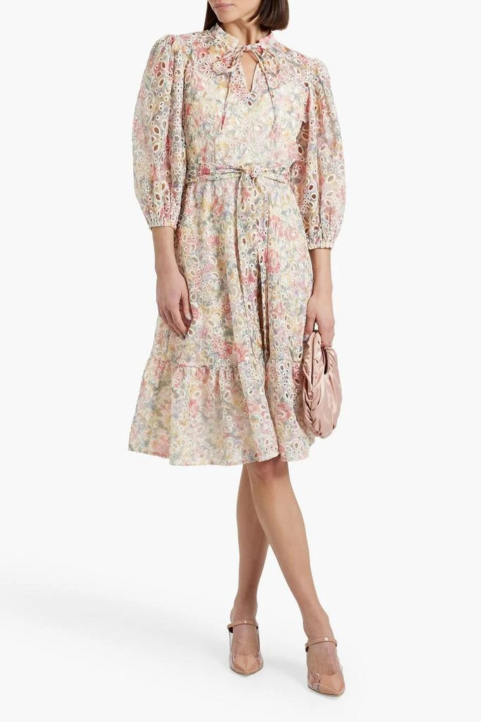 MIKAEL AGHAL Belted printed broderie anglaise midi dress 2