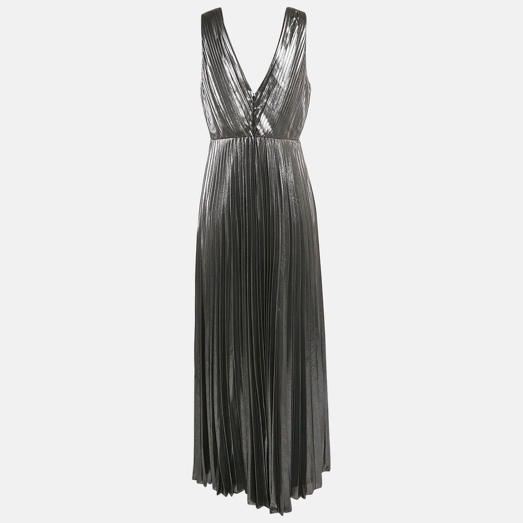 Aidan Mattox Aidan Mattox Silver Plisse Sleeveless Maxi Dress M