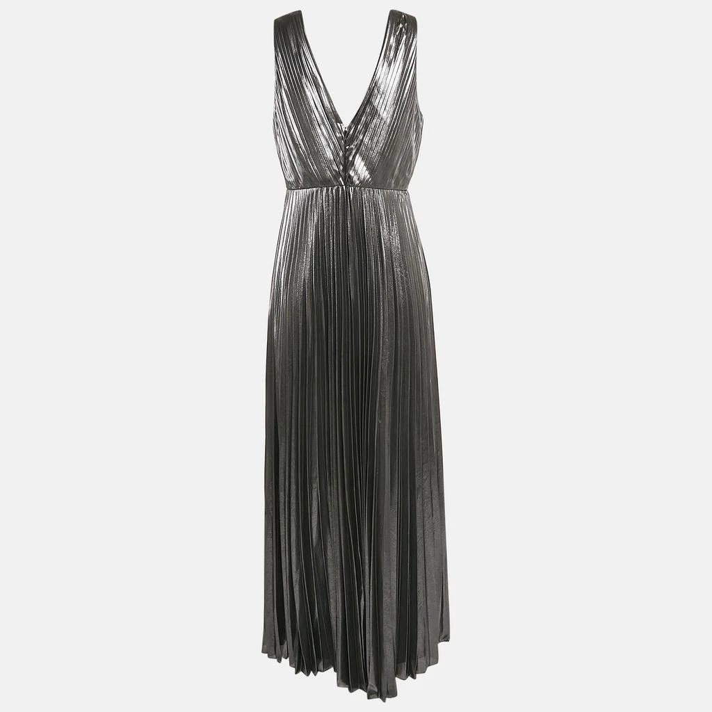 Aidan Mattox Aidan Mattox Silver Plisse Sleeveless Maxi Dress M 2
