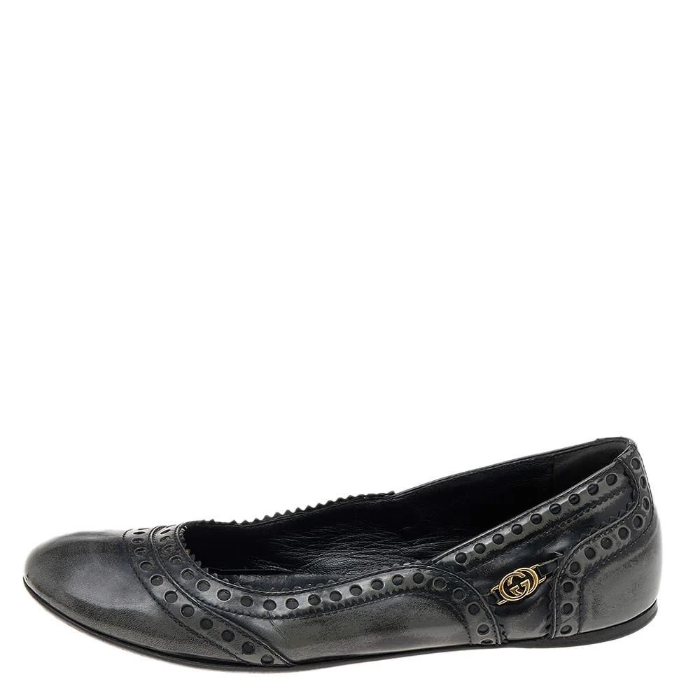 Gucci Gucci Black/Grey Brogue Leather Ballet Flats Size 35.5 2