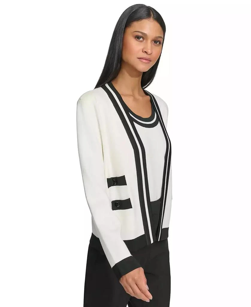 Karl Lagerfeld Paris Karl Lagerfeld Women's Open-Front Long-sleeve Knit Cardigan with Contrast Trim 3