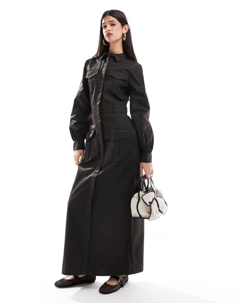 Shop ASOS DESIGN waxed cotton utility maxi shirt dress in dark green on  Sale at BeyondStyle  Get 65% Off ASOS DESIGN waxed cotton utility maxi  shirt dress in dark green with
