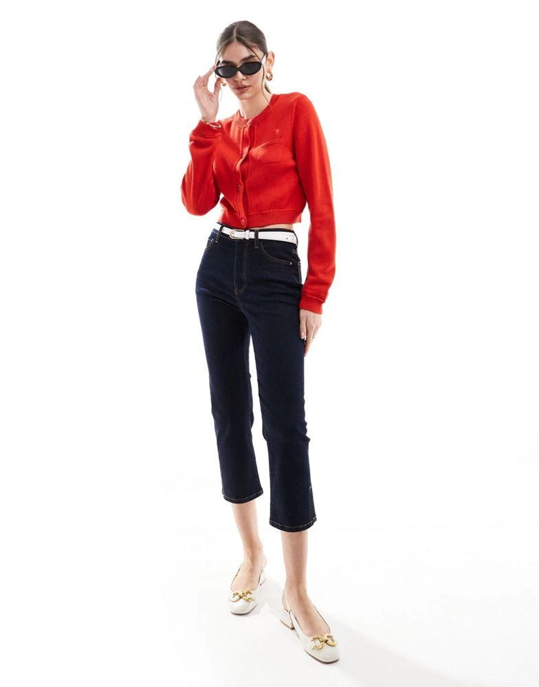 ASOS ASOS DESIGN crew neck cropped cardigan with pocket in cotton blend in red 4