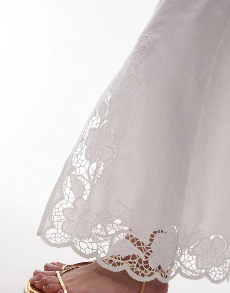 Topshop Topshop cutwork trim midi skirt in white 5