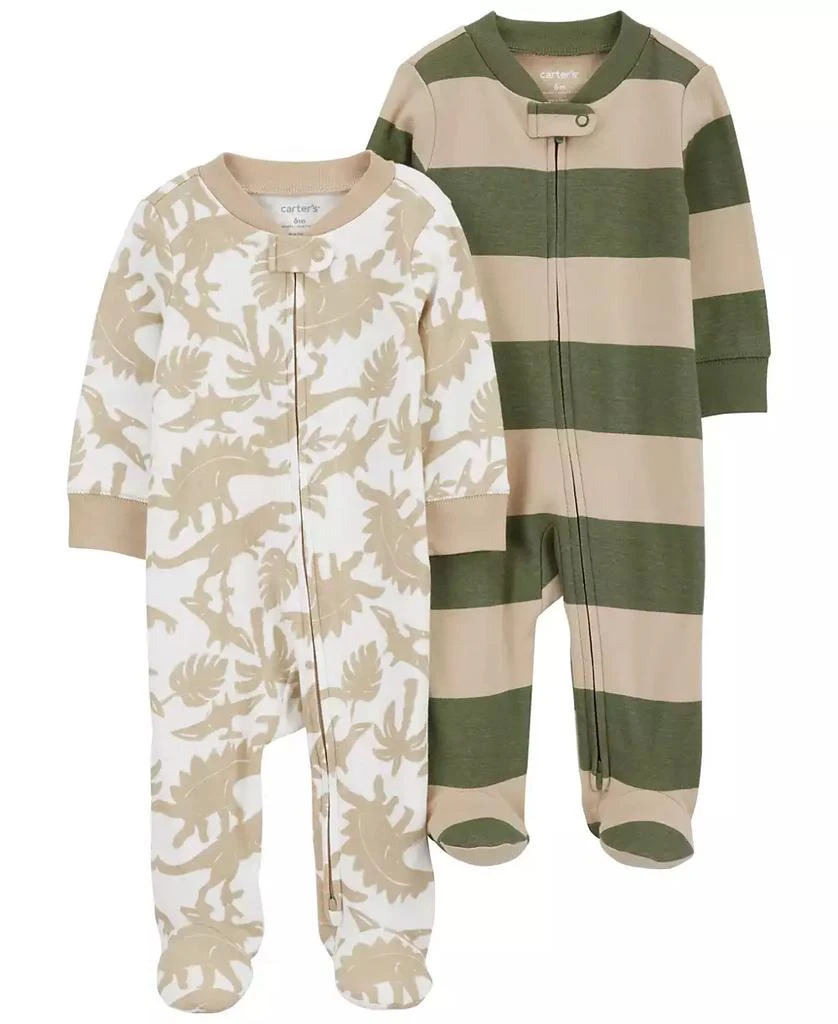 Carter's Baby Girls and Baby Boys Cotton Two Way Zip Footed Coveralls, Pack of 2 1