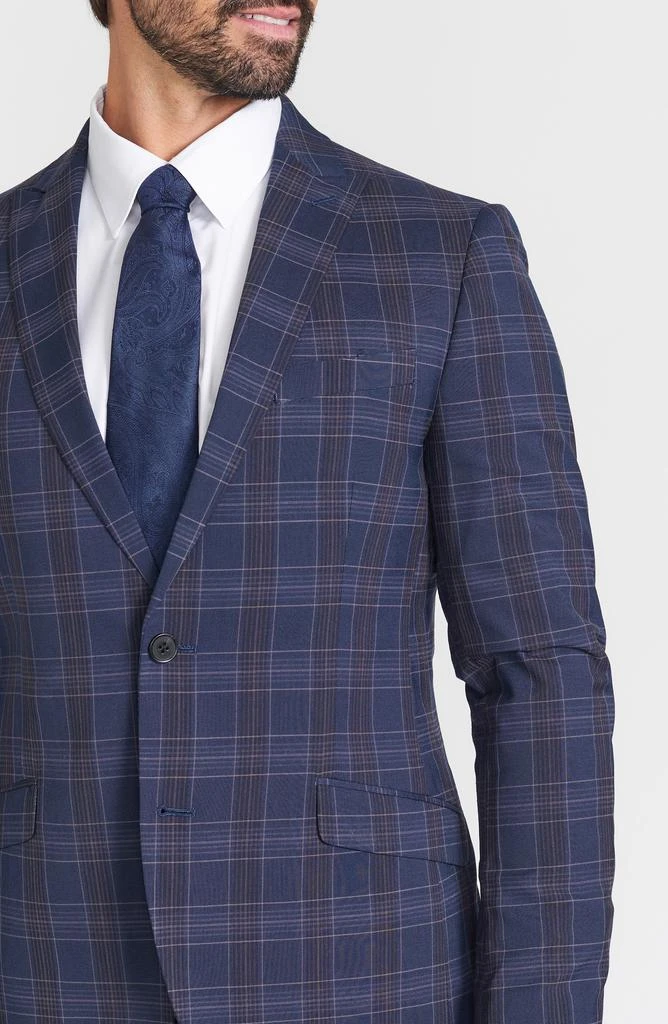 SAVILE ROW CO Navy Multi Plaid Peak Lapel Suit 4