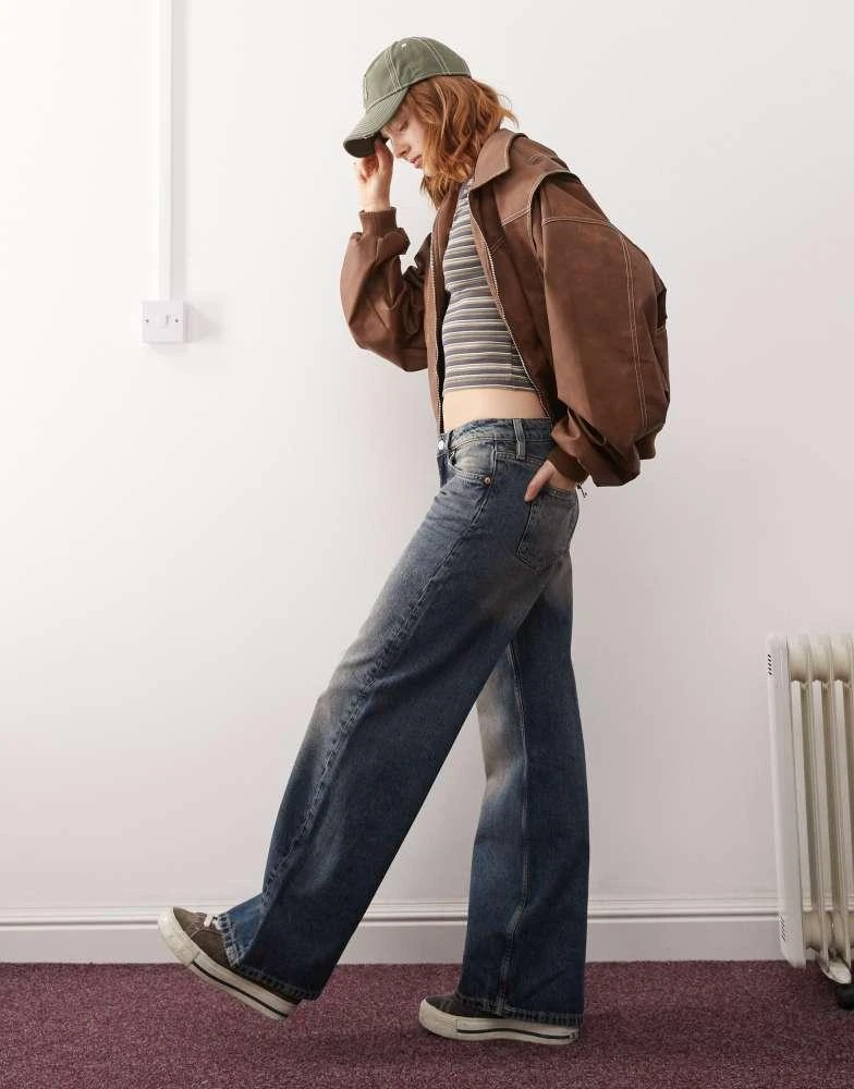Monki Monki Imoo low waist wide leg jeans in vintage blue wash 3