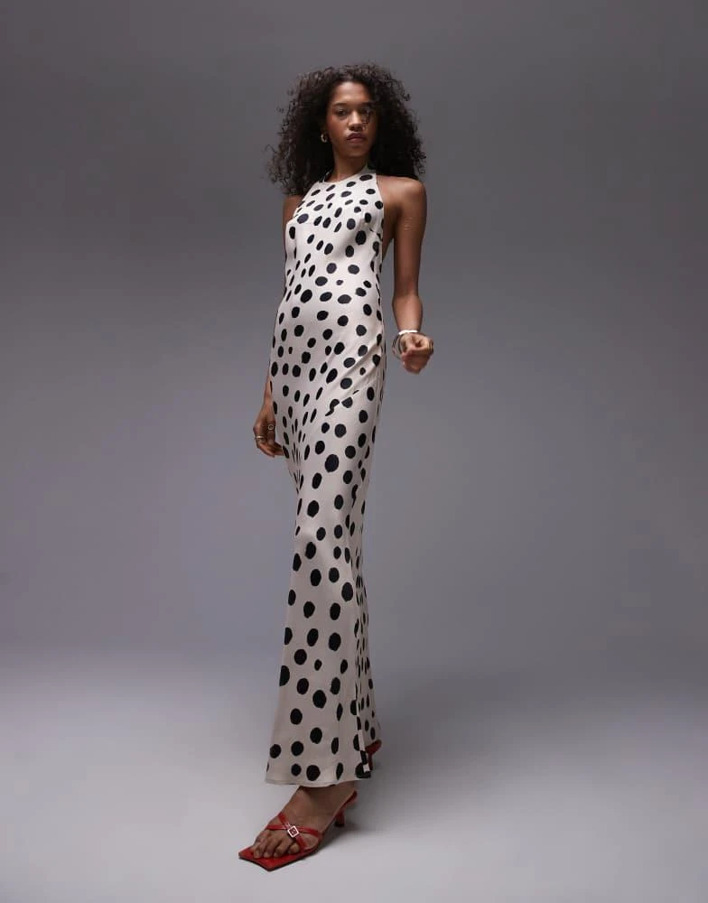 Topshop Topshop halter maxi dress in mono spot 1