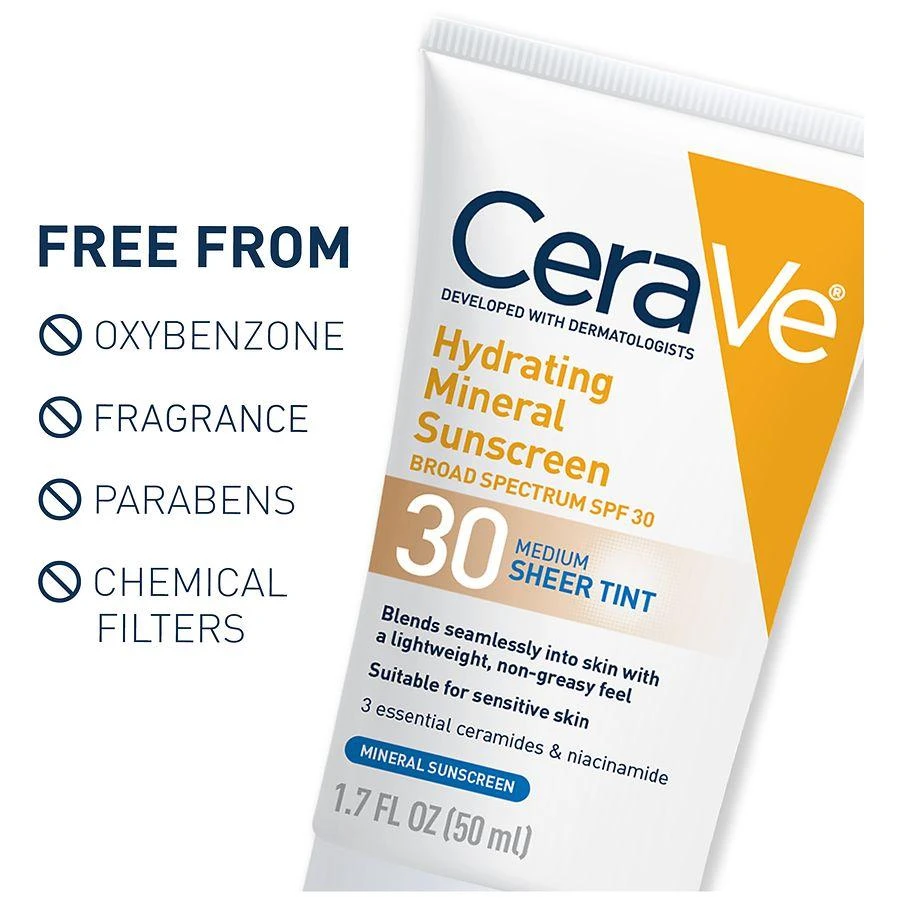 CeraVe Hydrating Mineral Sunscreen SPF 30 for Face with Sheer Tint 5