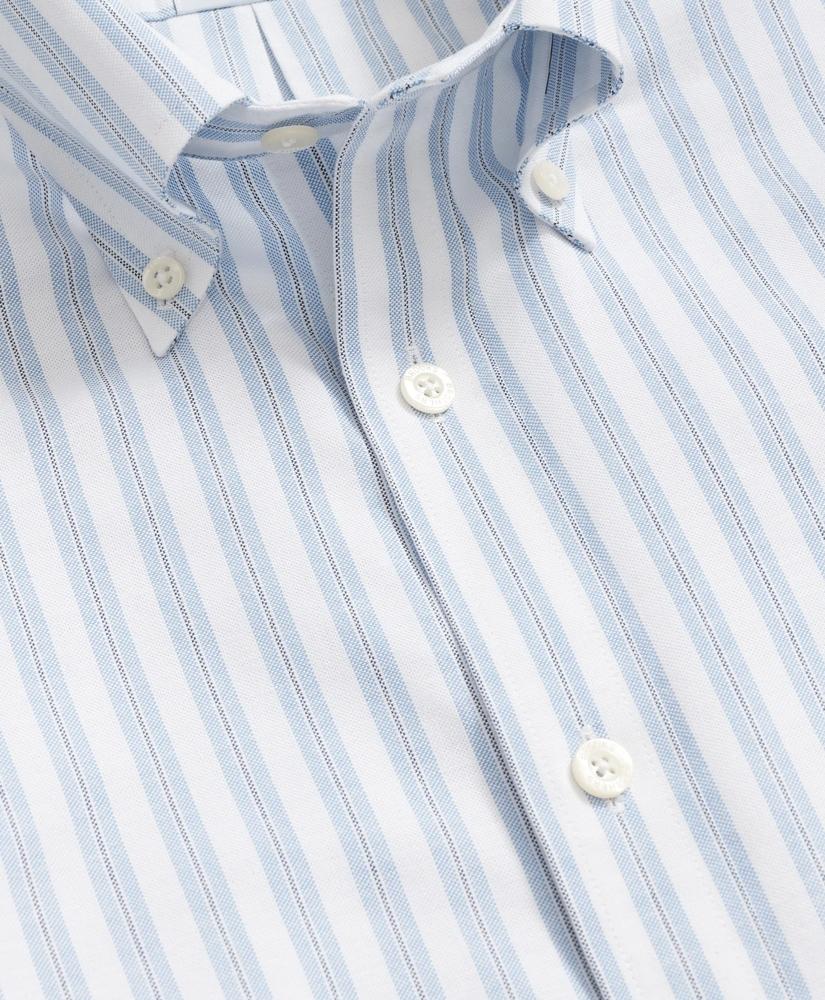 Brooks Brothers Stretch Cotton Non-Iron Oxford Polo Button Down Collar, Track Stripe Shirt