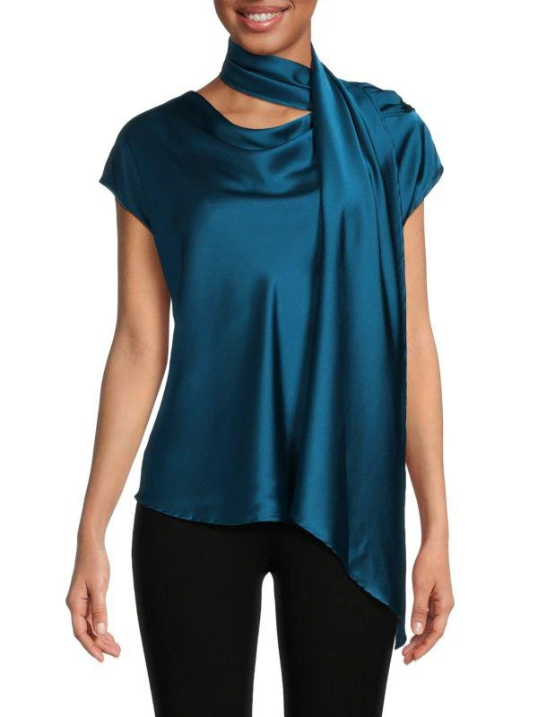 Renee C. Cowl Neck Satin Scarf Top 1