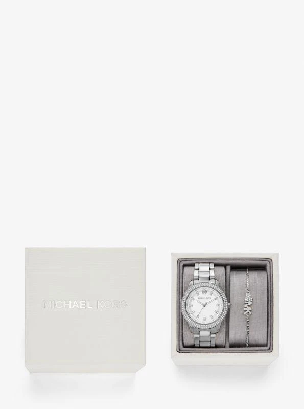 Michael Kors Mini Tibby Pavé Silver-Tone Watch and Bracelet Gift Set 4