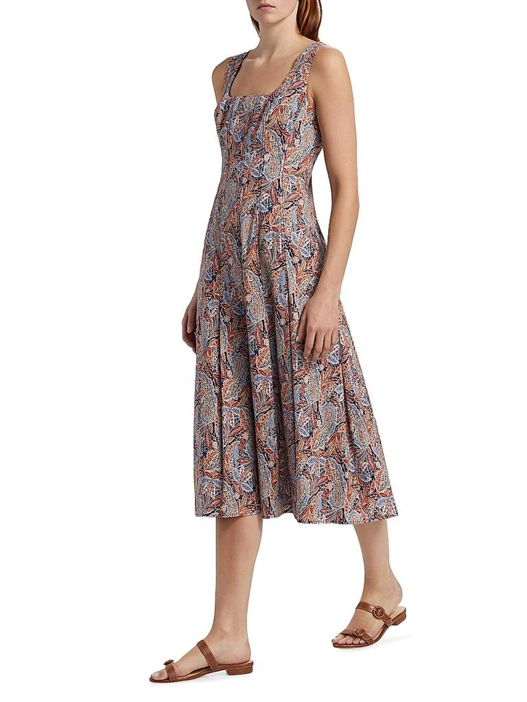 VERONICA BEARD Jolie Pleated Paisley Stretch Cotton Midi-Dress 4