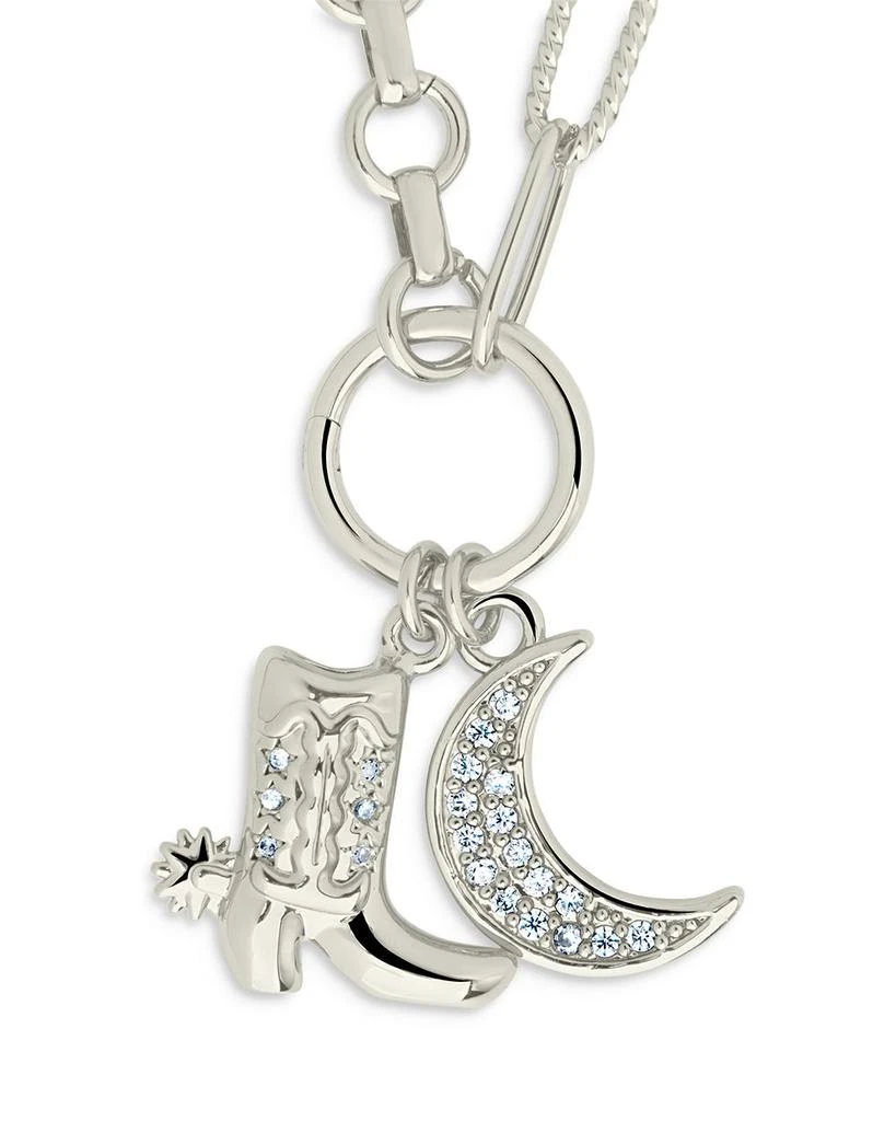 Sterling Forever Kelsea Pavé Moon & Cowboy Boot Pendant Necklace in Rhodium Plated, 16"-18" 2