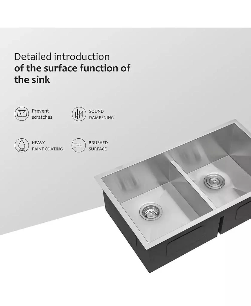 Flynama 33x19x10inch Double Bowl Undermount Kitchen Sink Stainless Steel 16 Gauge 50 50 Split 7