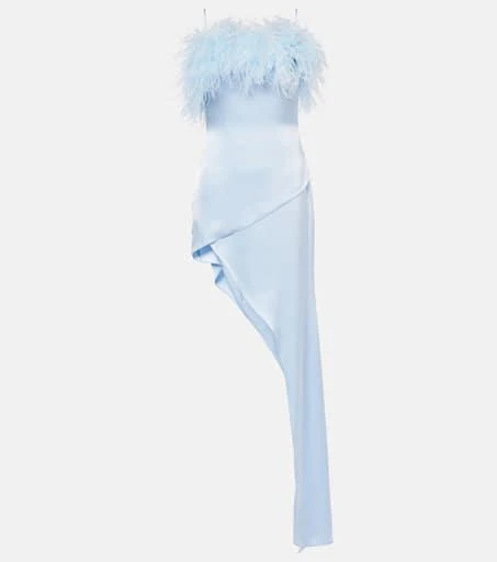 David Koma Feather-trimmed satin cocktail dress 1