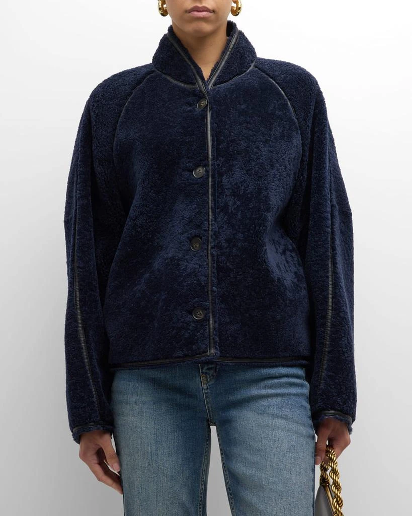 VANESSA BRUNO Dino Leather-Trim Shearling Jacket 2