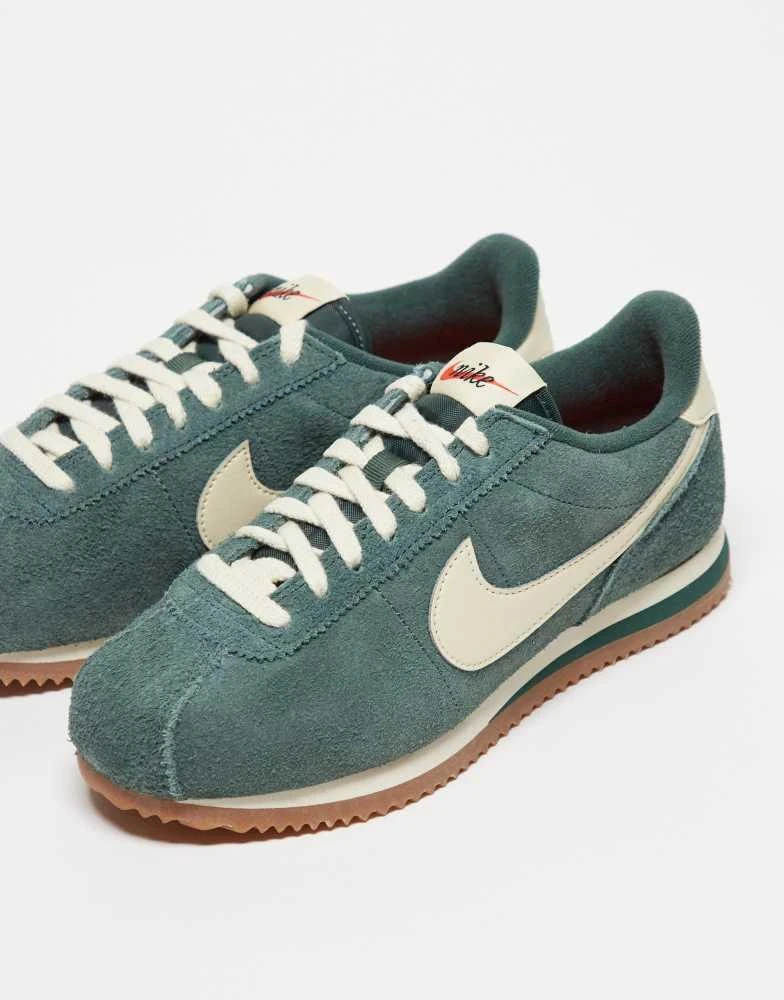 NIKE Nike Cortez suede trainers in dark green and cream 3