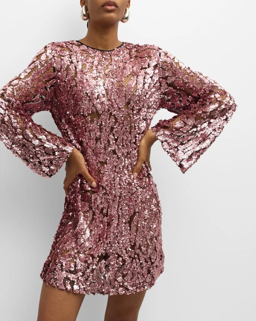 LAPOINTE Sequin Long-Sleeve Mini Shift Dress 6
