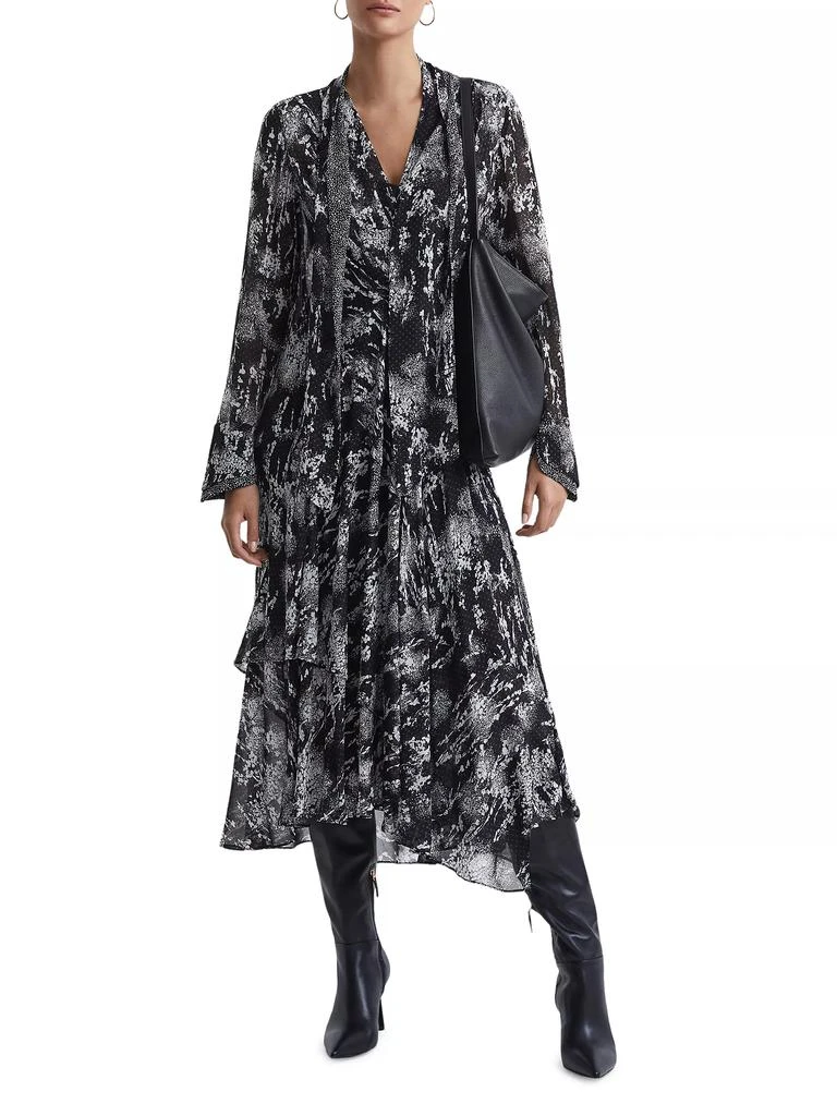 REISS Callie Printed Tie-Neck Midi-Dress 2
