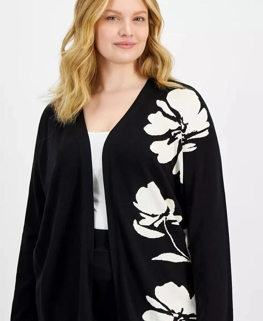 Anne Klein Plus Size Floral Intarsia Cardigan Sweater 5