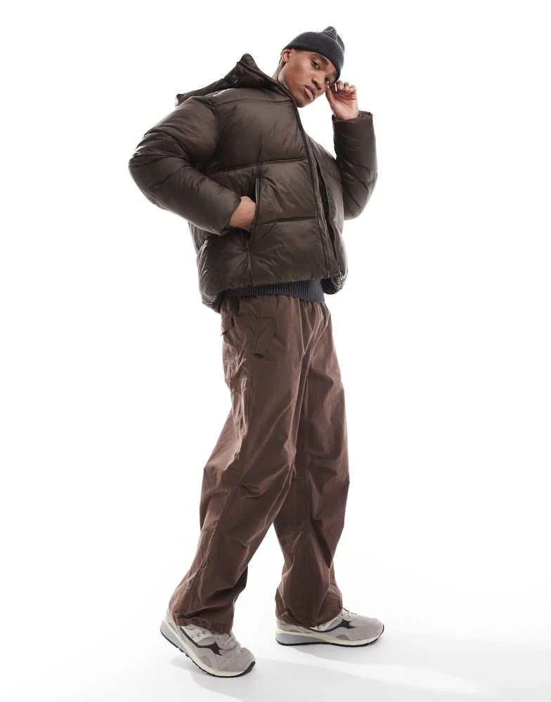 Jack & Jones Jack & Jones wet look puffer jacket in brown 4