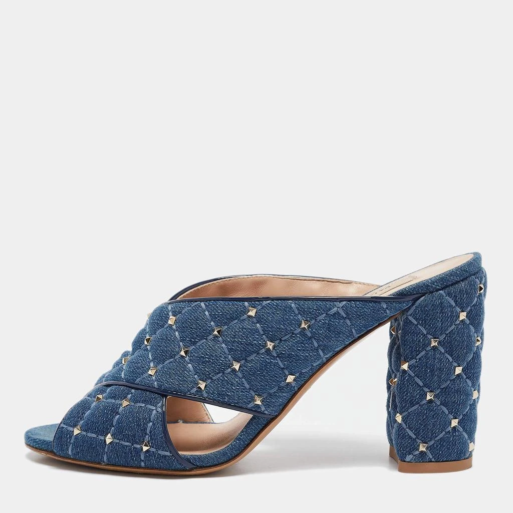 Valentino Valentino Blue Denim Rockstud Block Heel Mules Size 37 1