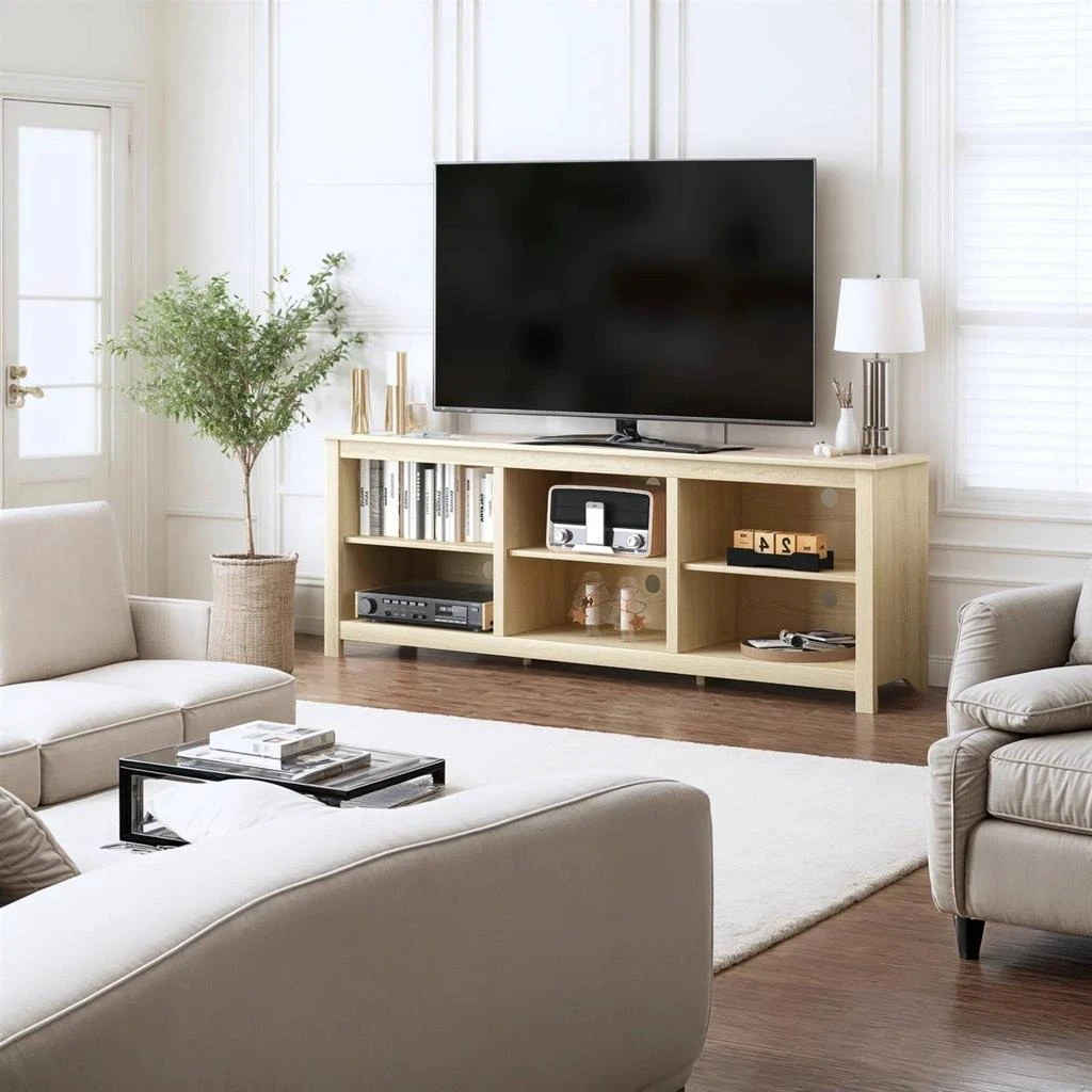 Hivvago Farmhouse TV Stand in Light Oak Wood Finish - for TVs up to 70-inch 2