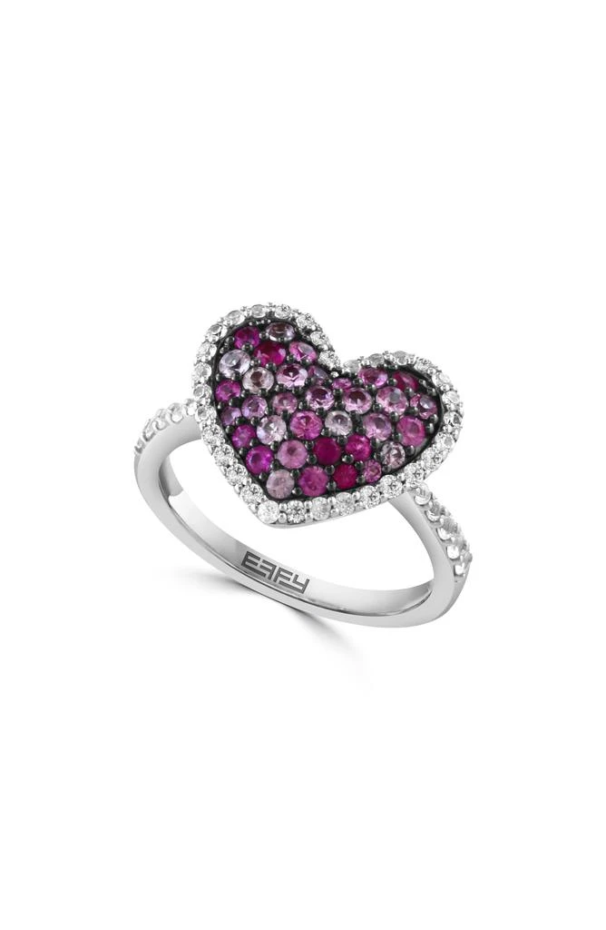 Effy Sterling Silver White 
Pink Sapphire Heart Ring
