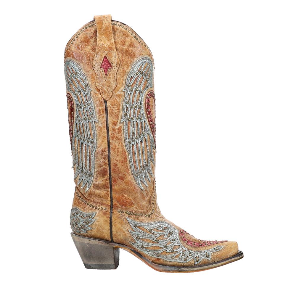 Corral Boots Heart and Wings Embroidery Studded Snip Toe Cowboy Boots