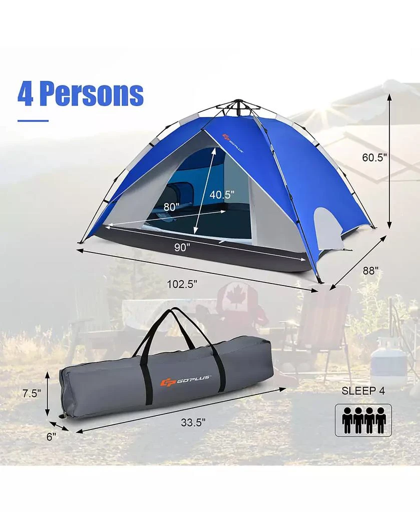 Costway 4 Person Instant Pop-up Camping Tent 2-in-1 Double-Layer Waterproof Tent 3