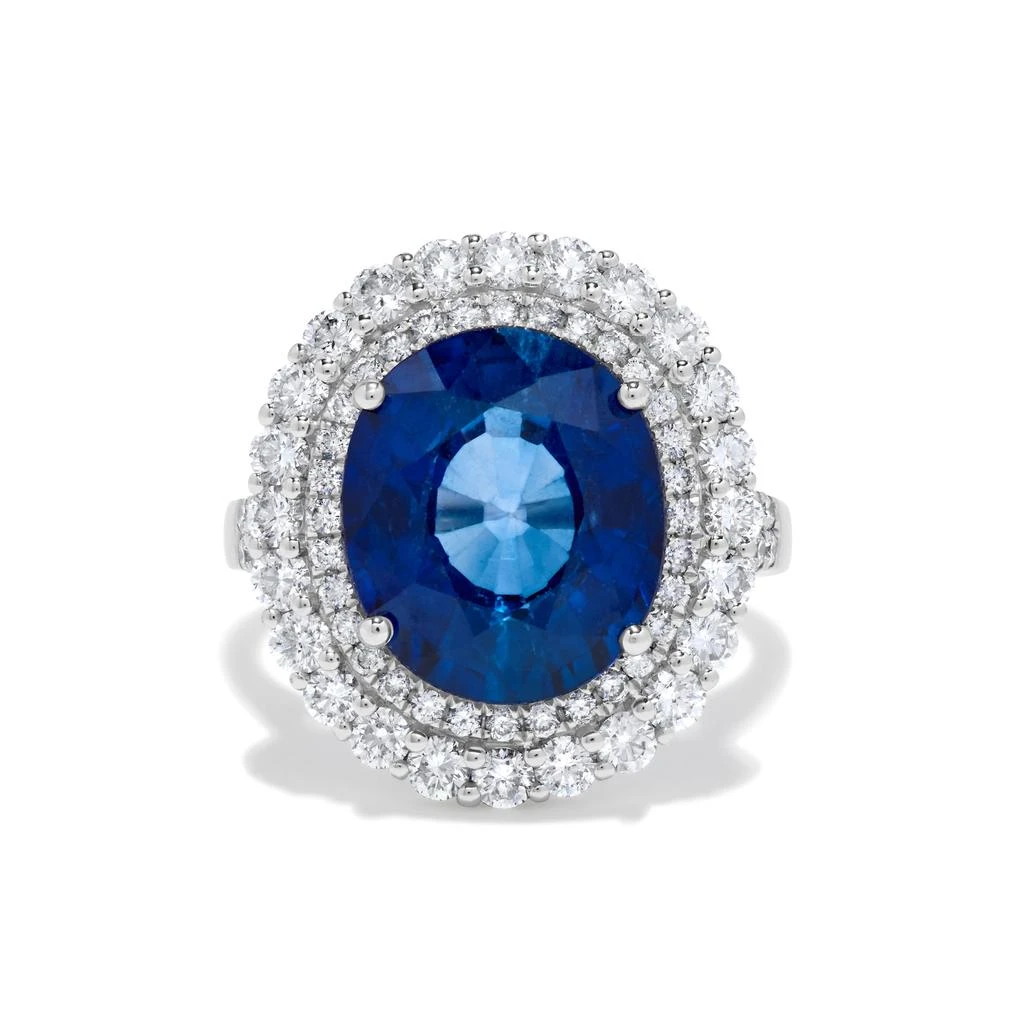 H.J. Namdar 10.23 ct tw Diffused Oval Shape Sapphire Double Diamond Halo Ring 18K White Gold Natural Sapphires and Diamonds Size 6 2