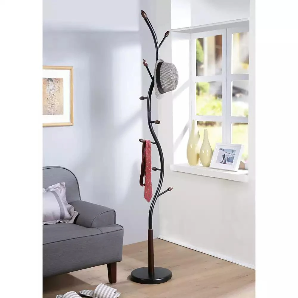 Streamdale Furniture Arles Metal Black and Walnut Standing Coat Rack