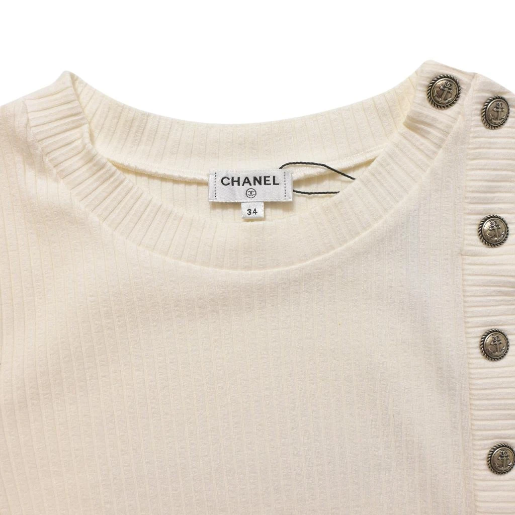 Chanel Side Button Ribbed T-Shirt in Cream Cotton 5