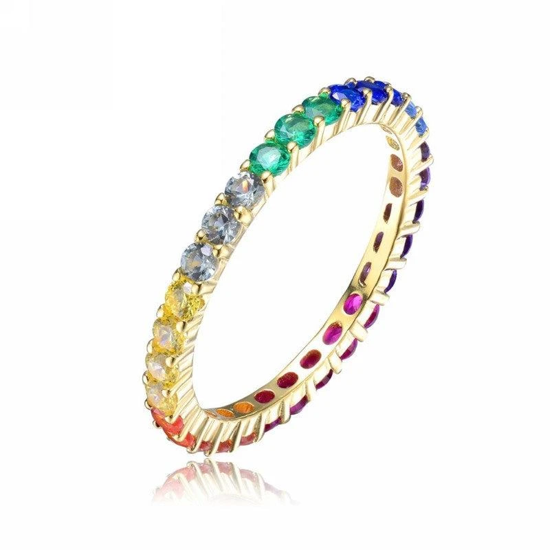 Genevive Sterling Silver 14k Yellow Gold Plating with Multi Cubic Zirconia Eternity Ring 1