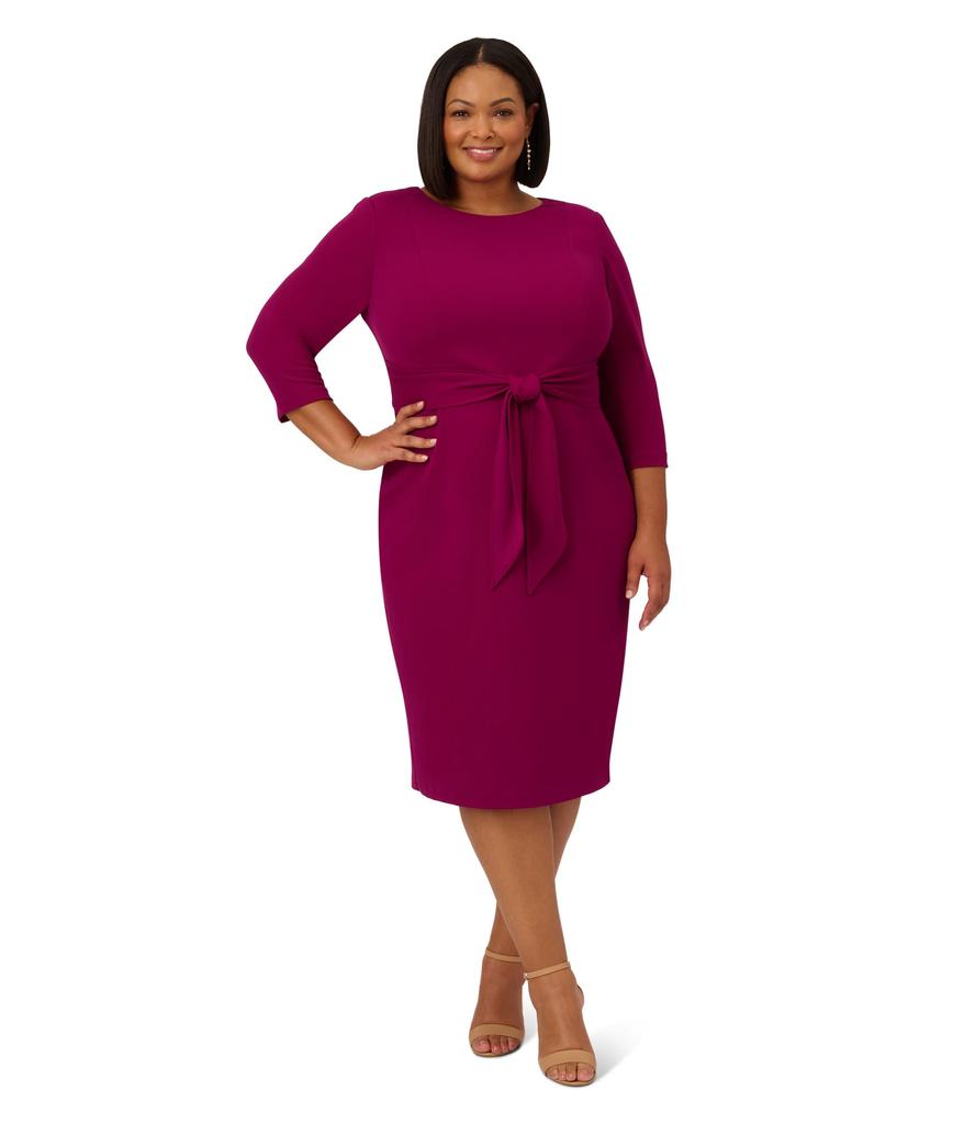 Adrianna Papell Plus Size Knit Crepe Tie Waist Sheath Dress