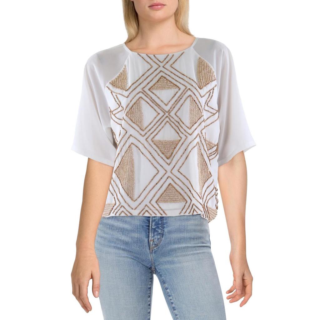 Adrienne Landau Womens Beaded Polyester Blouse
