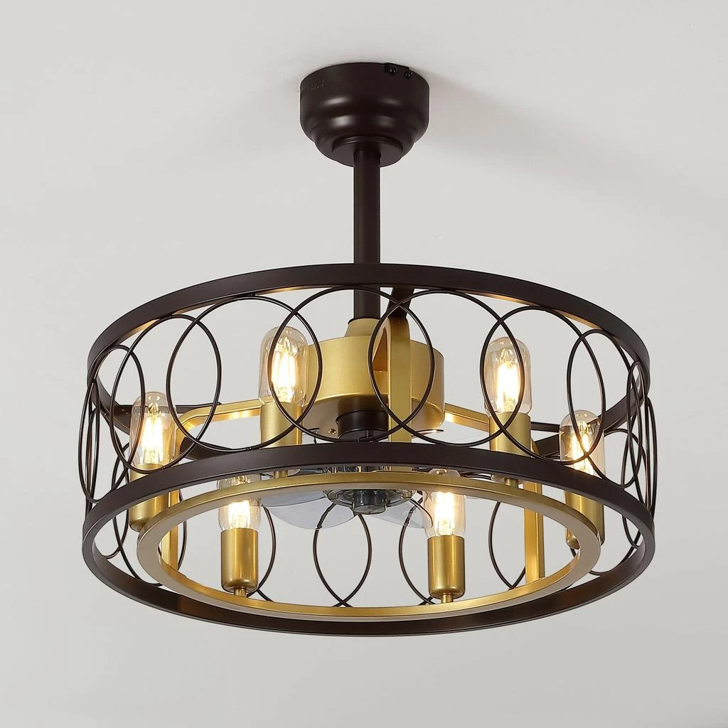 JONATHAN Y Celeste 6-Light Industrial LED Ceiling Fan, Metal, App/Remote, Caged Design 7