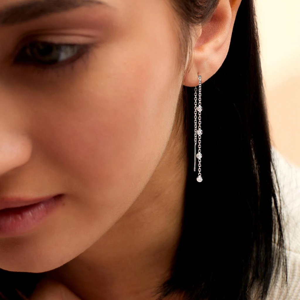 RS Pure RS Pure by Ross-Simons Bezel-Set Diamond Station Threader Earrings in Sterling Silver 2