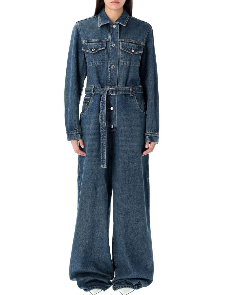 Prada Prada Long Sleeved Belted Denim Jumpsuit 1