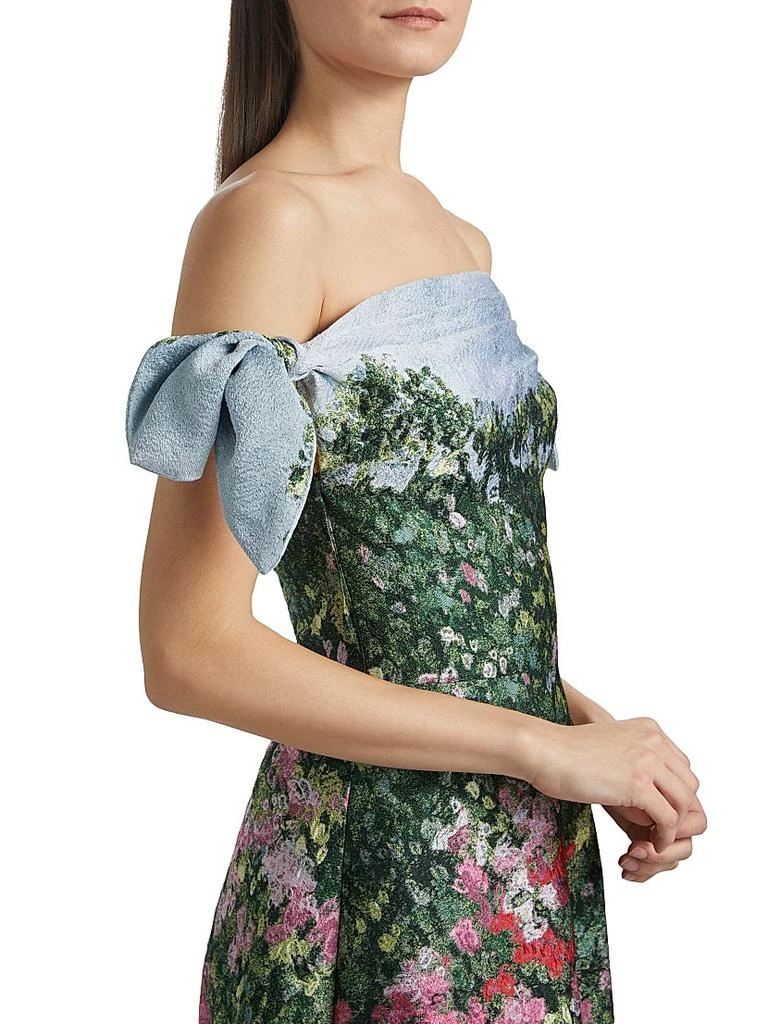 Oscar de la Renta English Rose Field Draped Off-The-Shoulder Fil Coupe Gown 6