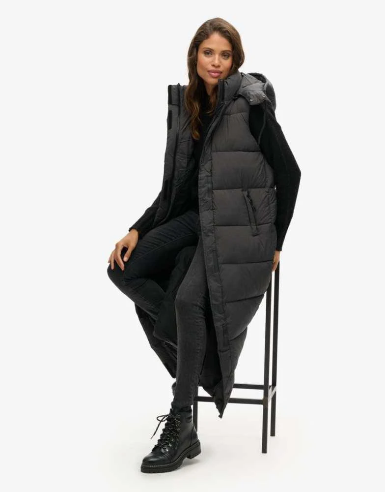 Superdry Superdry Hooded ripstop longline gilet in black grid 3