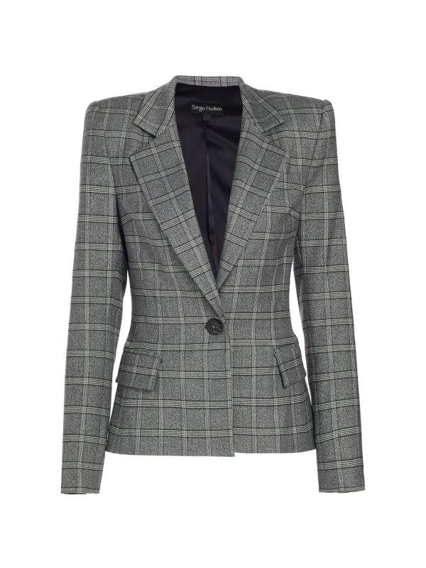 Sergio Hudson Wool-Blend Windowpane Plaid Blazer 6