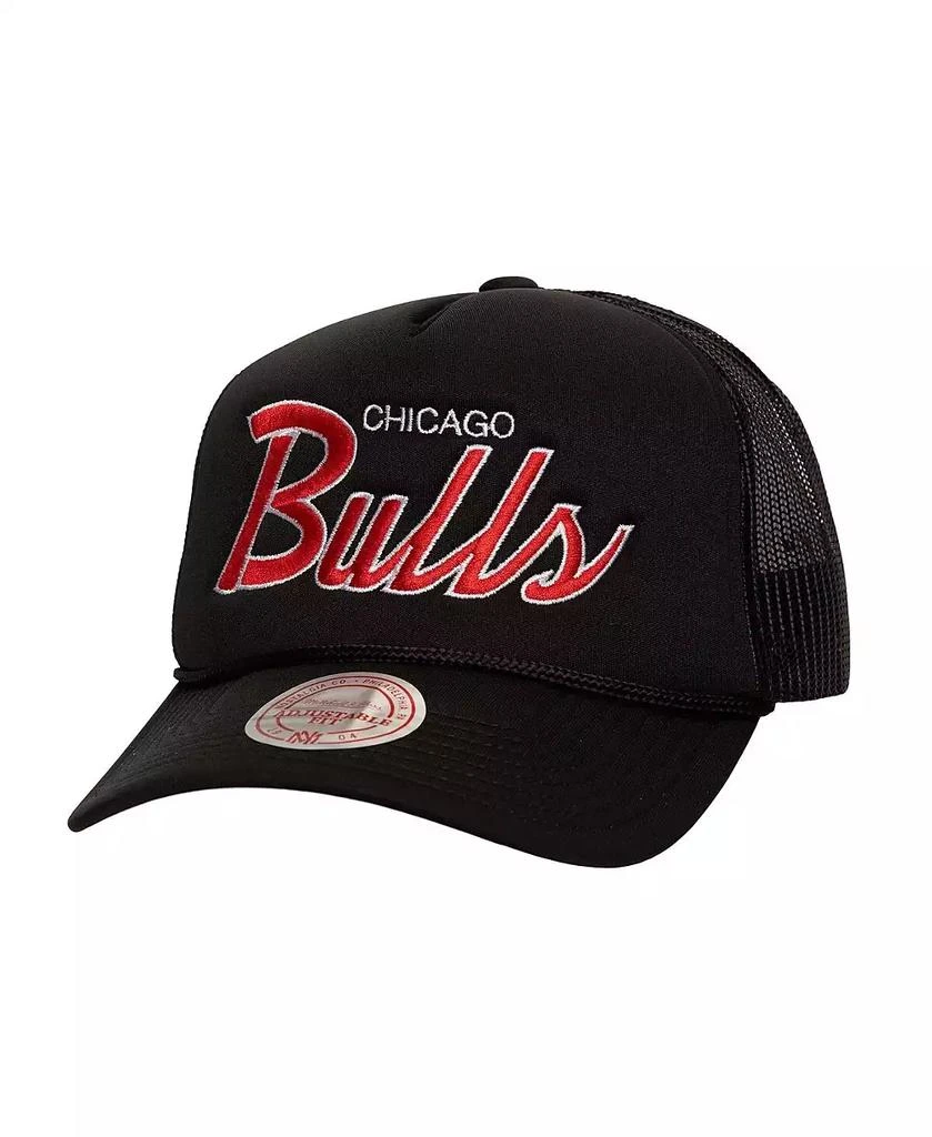 Mitchell & Ness Men's Black Chicago Bulls Script Sidepatch Trucker Adjustable Hat 1