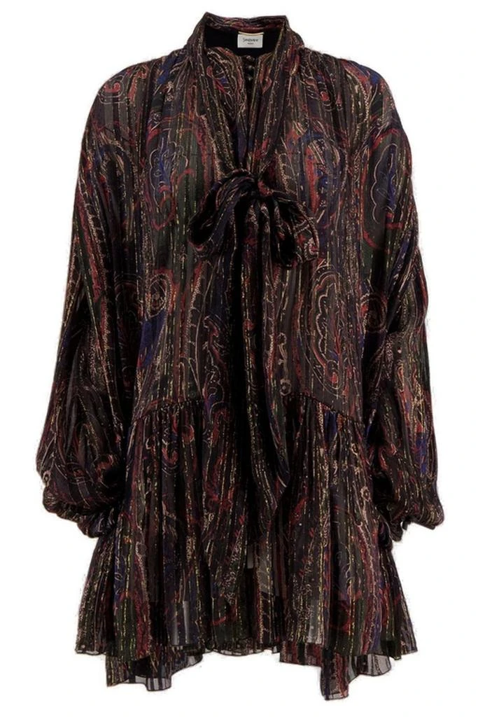 Saint Laurent Lavallière Paisley Long-Sleeved Dress